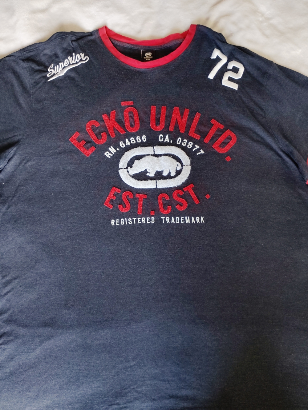 Ecko Unlimited Navy Short Sleeve Graphic Tee with Red Trim